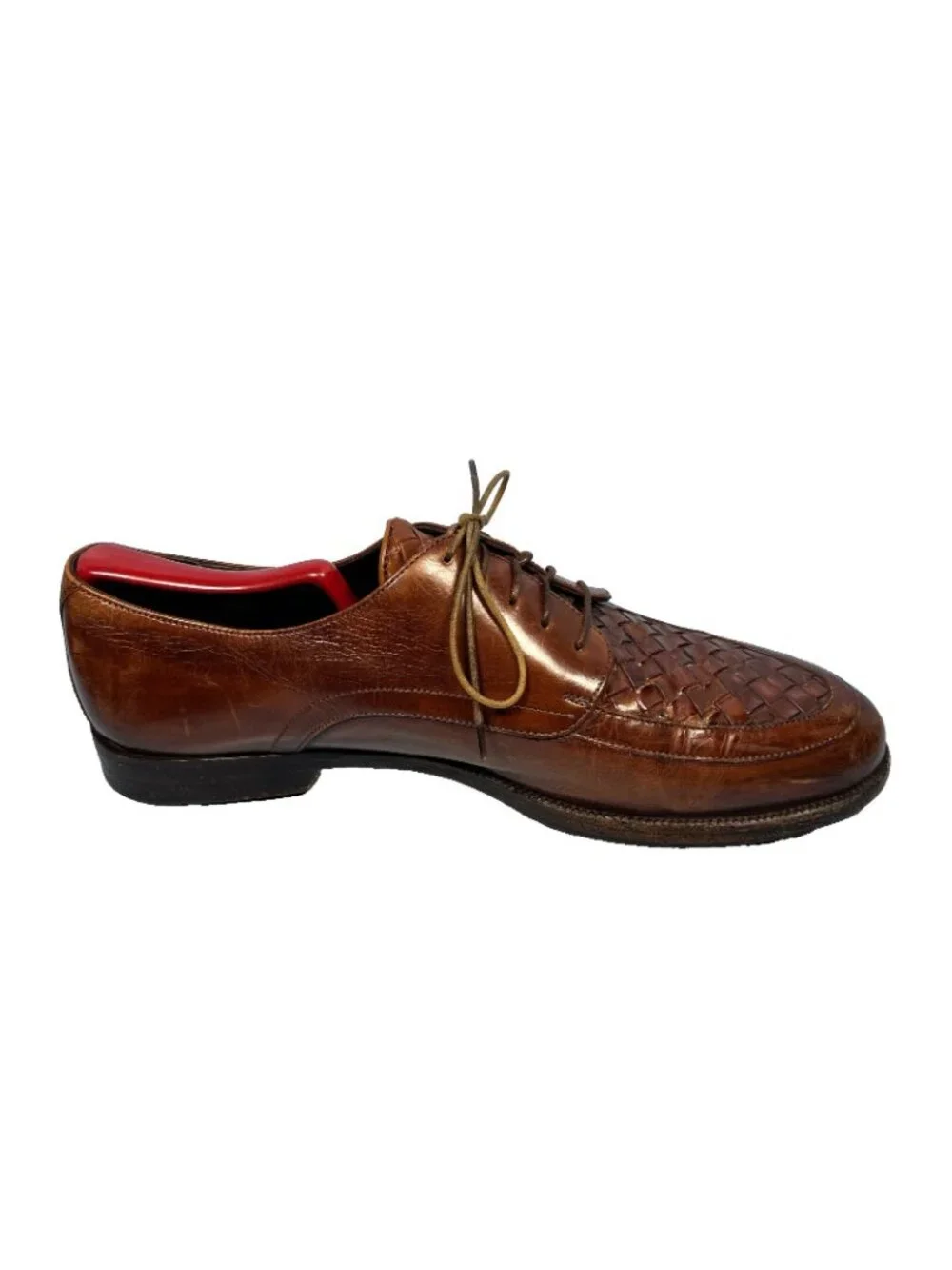Cole Haan Bragano 9.5 Brown Woven Leather Dress Shoes Made In Italy Vibram Soles